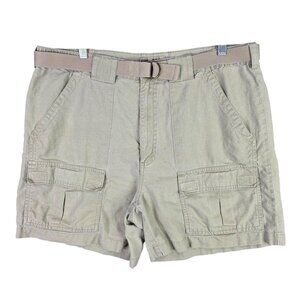 Mens Sun River Khaki Cargo Shorts Belted Ramie Cotton Blend 6" Inseam Size 36